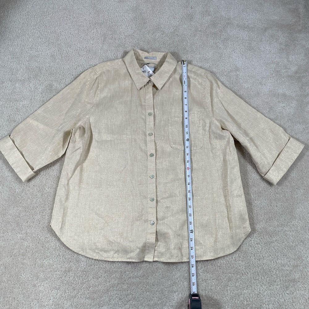 NWT Chico's No-Iron Linen Metallic Shirt Womens 3 (16) Gold Sand 3/4 Sleeve - Picture 3 of 10
